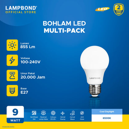 Lampbond® - Bohlam LED 9 Watt Multi-Pack (4pcs)- Cool Daylight