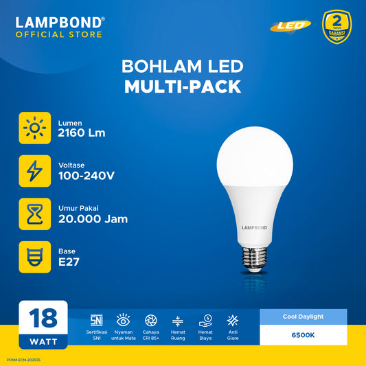 Lampbond® - Lampu LED Bohlam 18 Watt Multi-Pack (4pcs)- Cool Daylight