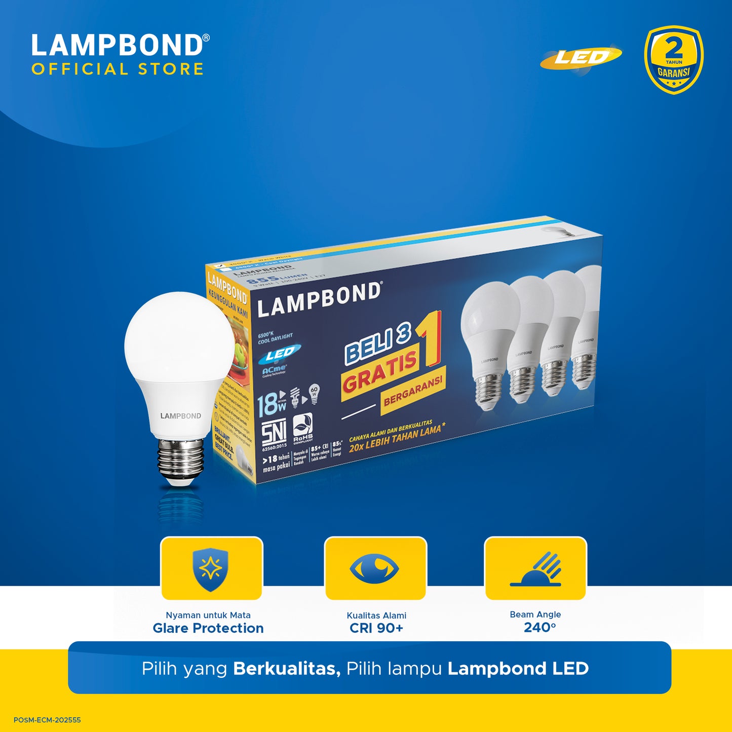 Lampbond® - Lampu LED Bohlam 18 Watt Multi-Pack (4pcs)- Cool Daylight