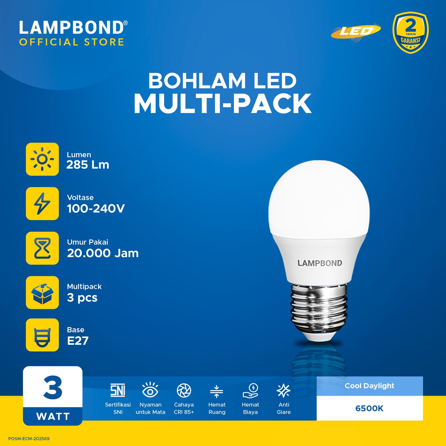 Lampbond® - Bohlam LED 3 Watt Multi-Pack (4pcs) - Cool Daylight