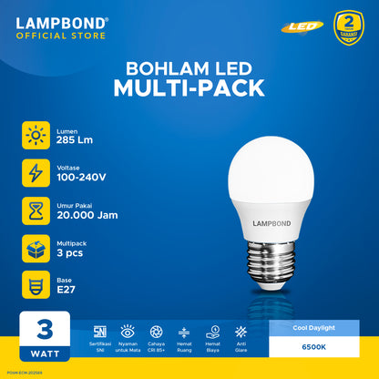 Lampbond® - Bohlam LED 3 Watt Multi-Pack (4pcs) - Cool Daylight