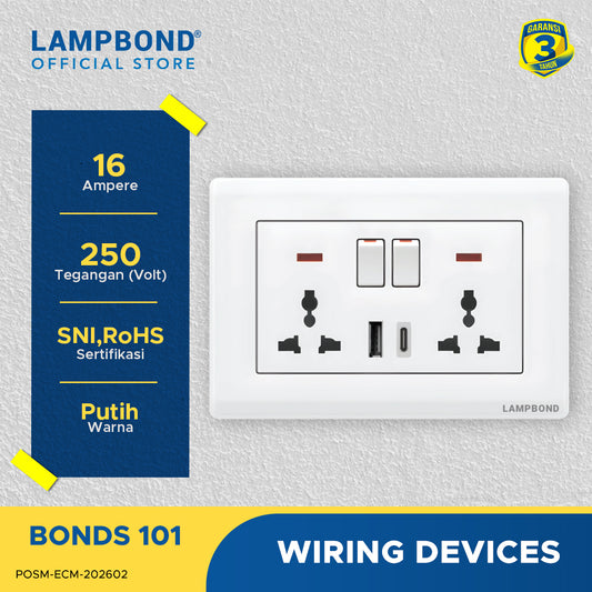 Lampbond® -  Bonds - 101 - Stop Kontak Multifungsi 6-Pin 2-Arah - WH