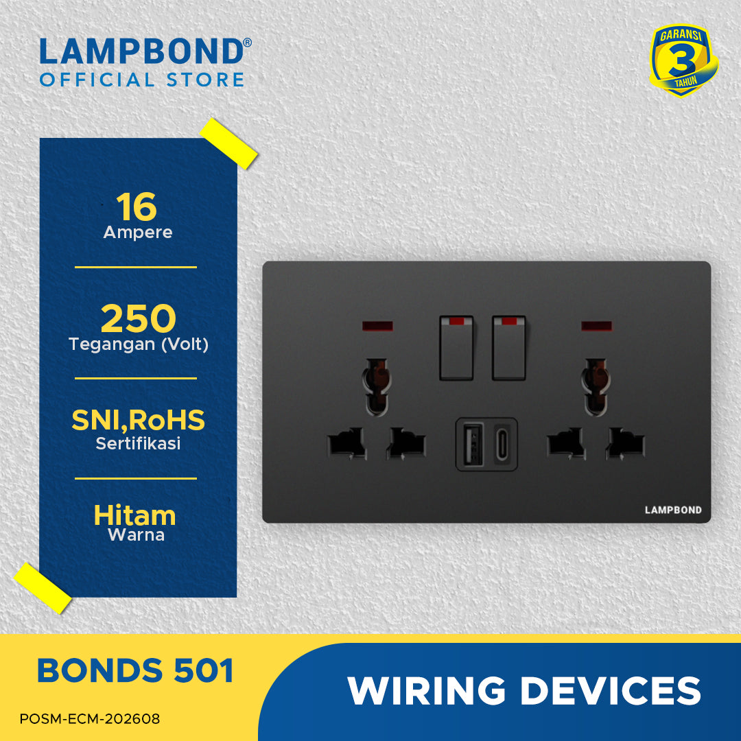 Lampbond® -  Bonds - 501 - Stop Kontak Multifungsi 6-Pin 2-Arah - BK