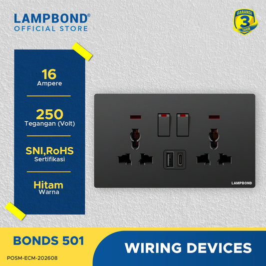 Lampbond® -  Bonds - 501 - Stop Kontak Multifungsi 6-Pin 2-Arah - BK