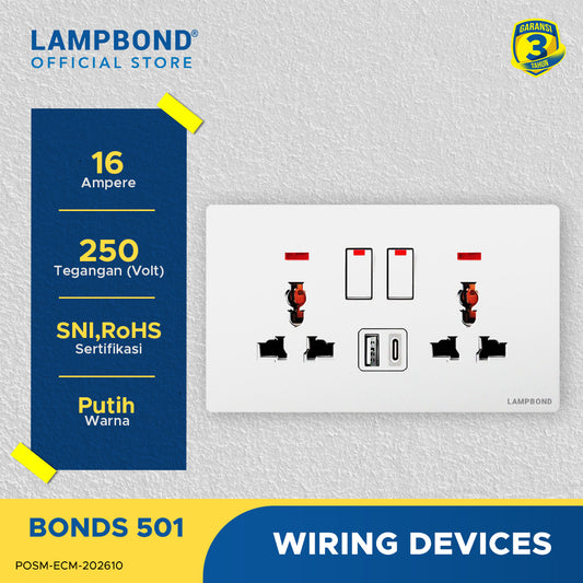 Lampbond® -  Bonds - 501 - Stop Kontak Multifungsi 6-Pin 2-Arah - WH