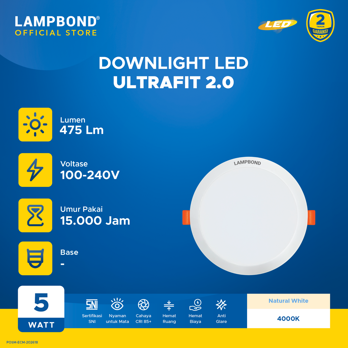 Lampbond® - Downlight LED Ultrafit 2.0 5 Watt  - Natural White