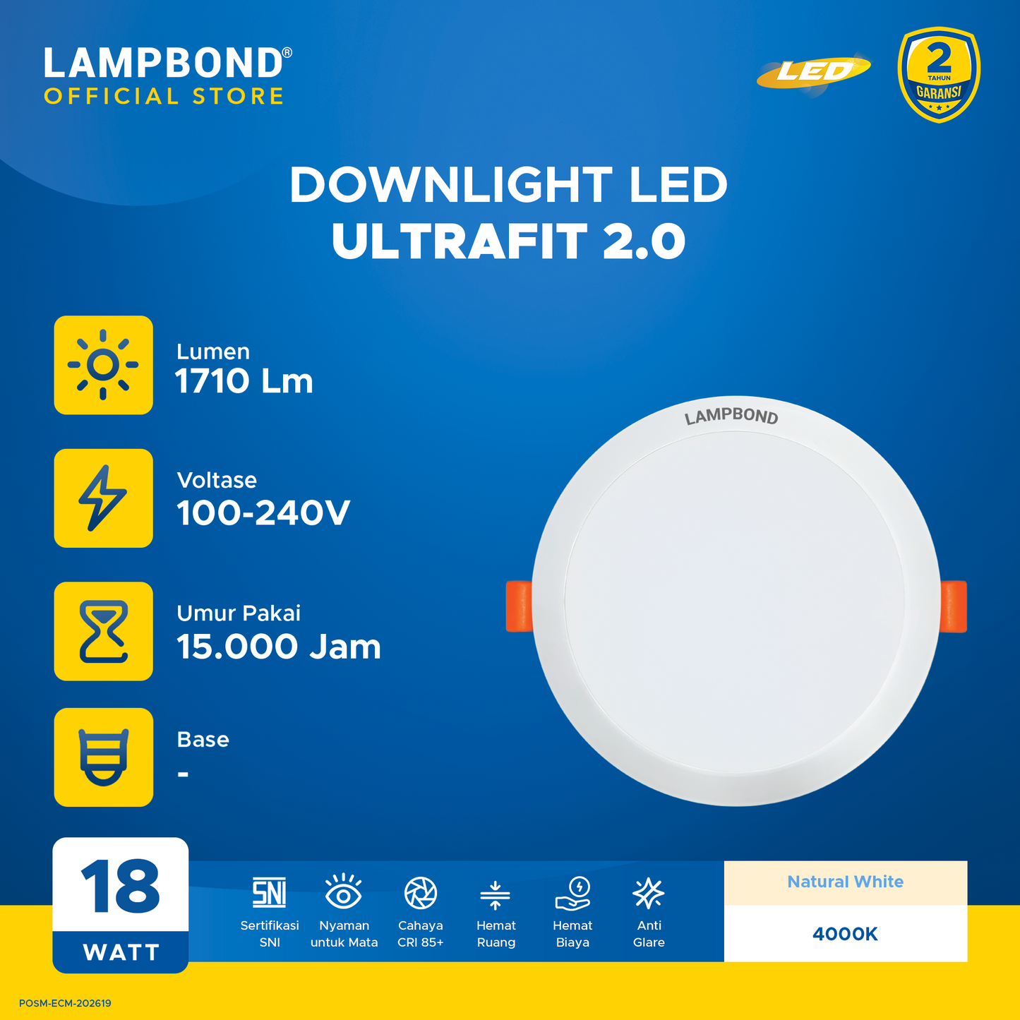 Lampbond® - Downlight LED Ultrafit 18 Watt  - Natural White