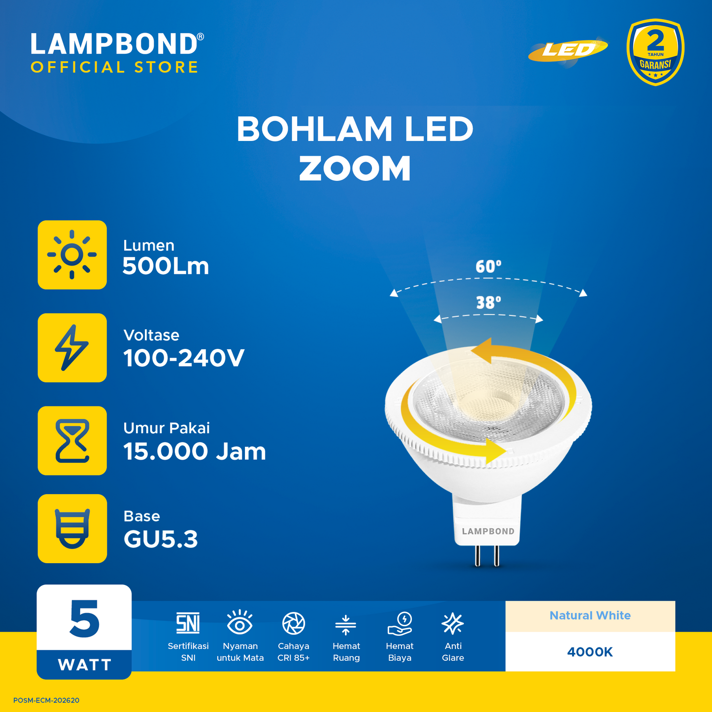 Lampbond® - Bohlam LED 5 Watt MR16 Zoom - Natural White
