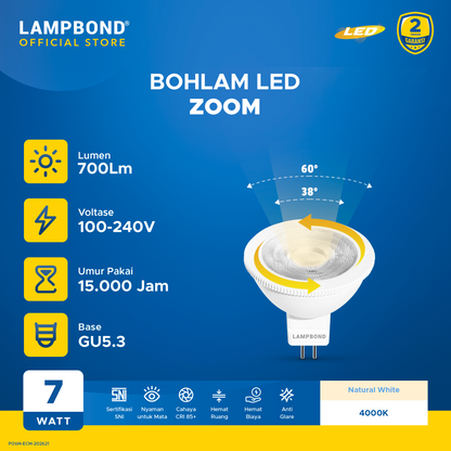 Lampbond® - Bohlam LED 7 Watt MR16 Zoom - Natural White