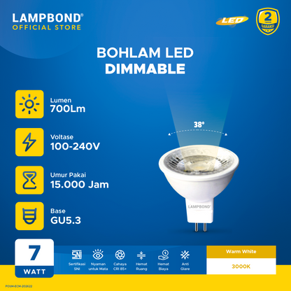 Lampbond® - Bohlam LED 7 Watt MR16 Dimmable - Natural White