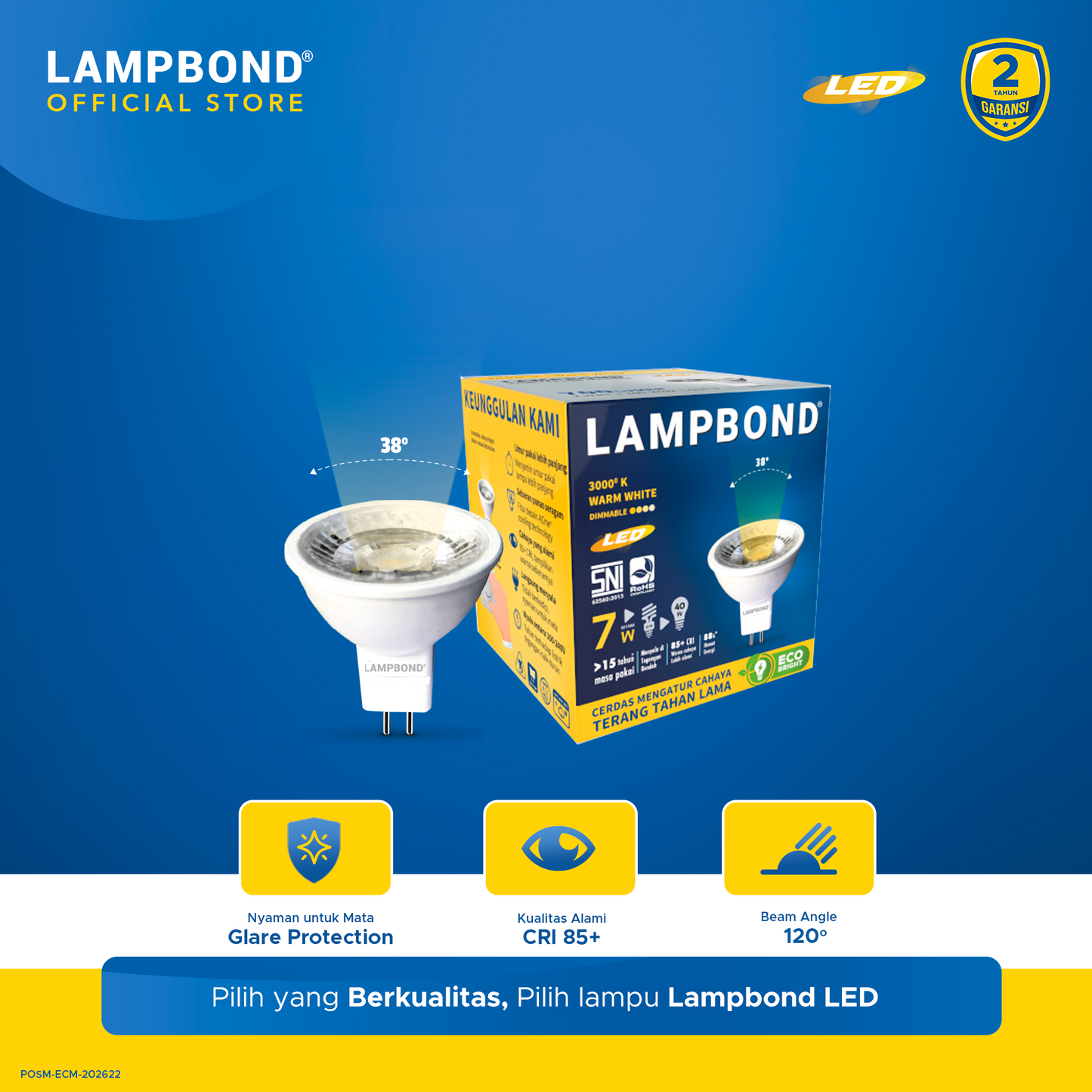 Lampbond® - Bohlam LED 7 Watt MR16 Dimmable - Natural White