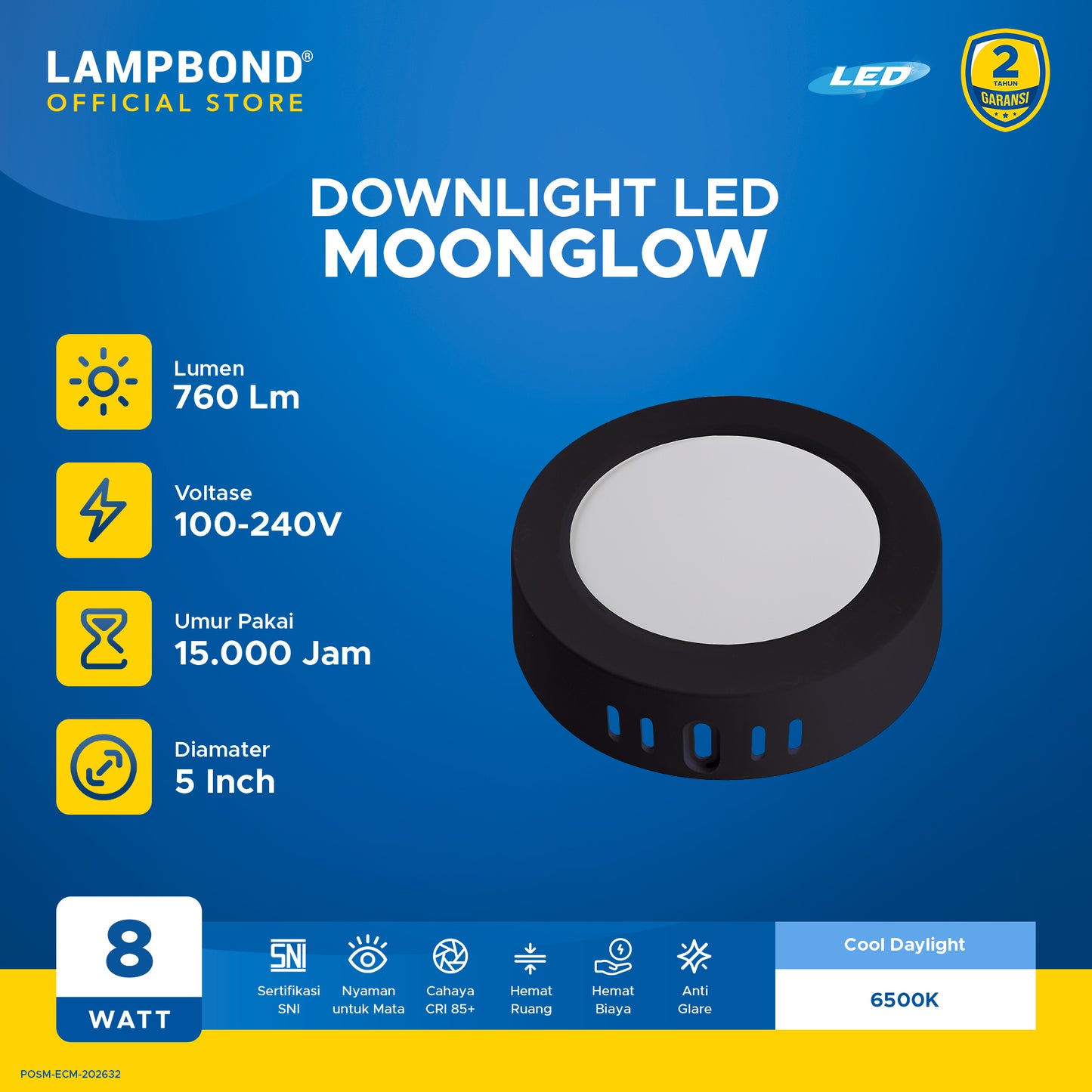 Lampbond® - Downlight LED Moonglow 8 Watt - Cool Daylight - BK