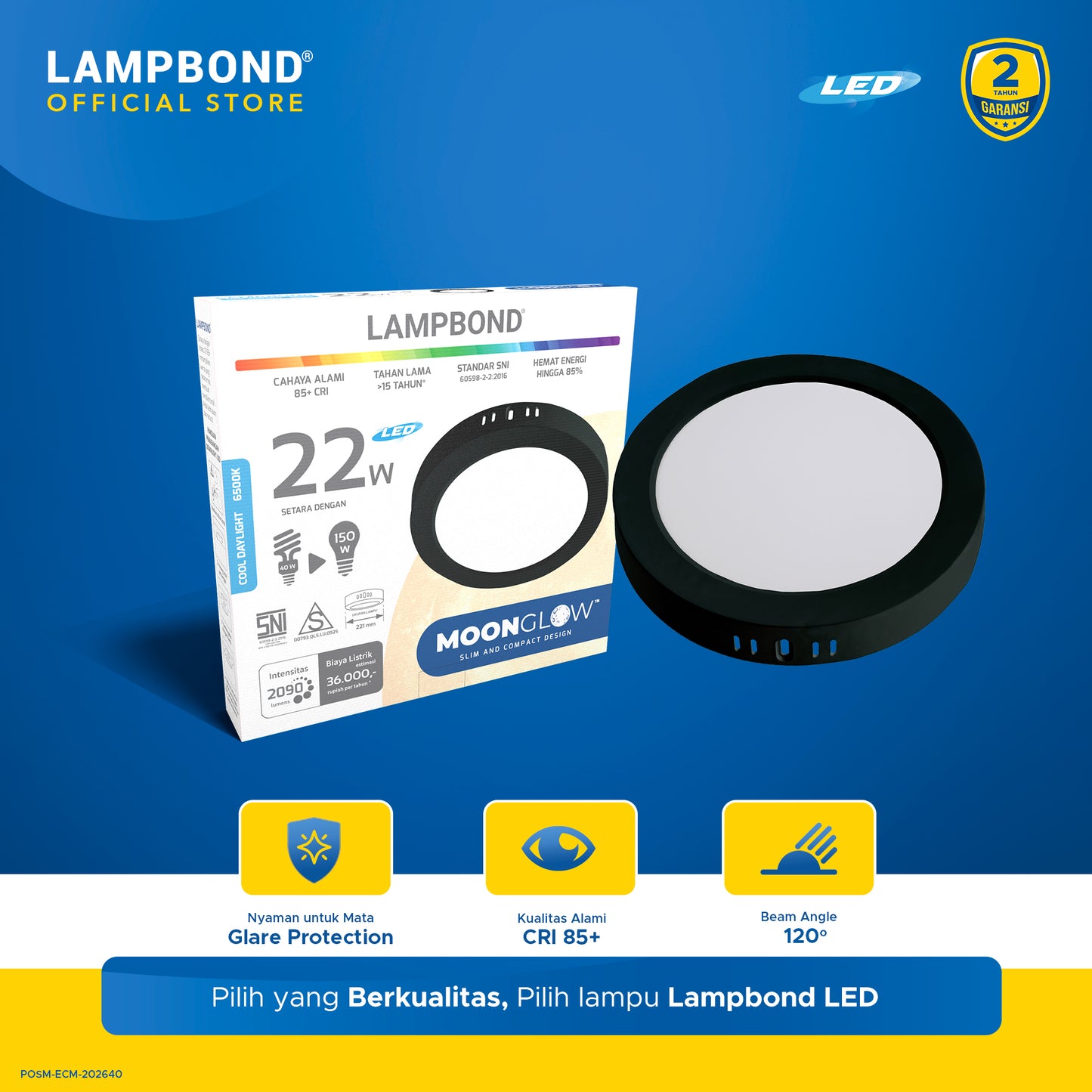 Lampbond® - Downlight LED Moonglow 22 Watt - Cool Daylight - BK