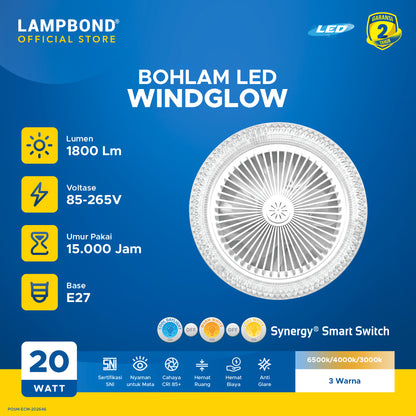 Lampbond® - Bohlam LED Windglow Synergy Smart Switch 20 Watt - 3 Pilihan Warna