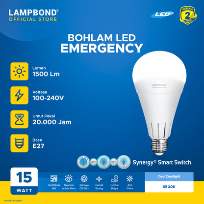 Lampbond® - Bohlam LED Emergency Synergy Smart Switch 15 Watt - Cool Daylight