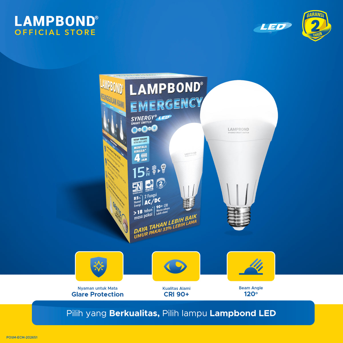 Lampbond® - Bohlam LED Emergency Synergy Smart Switch 15 Watt - Cool Daylight