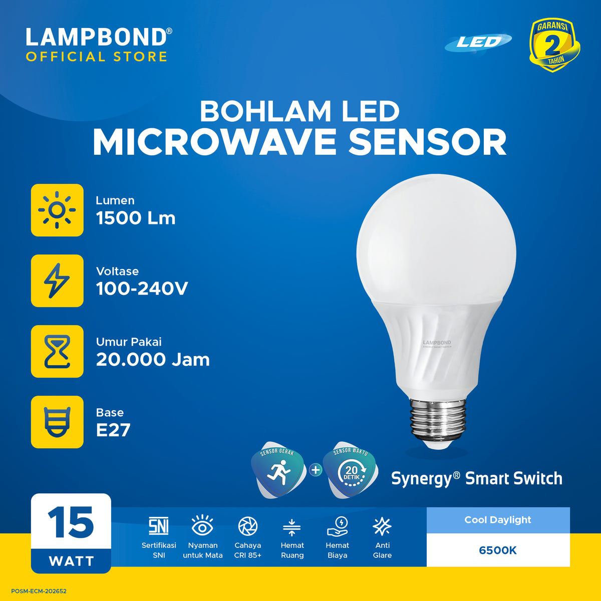 Lampbond® - Bohlam LED Microwave Sensor Synergy Smart Switch 15 Watt - Cool Daylight