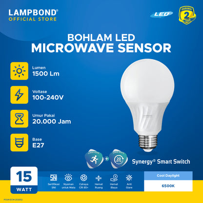 Lampbond® - Bohlam LED Microwave Sensor Synergy Smart Switch 15 Watt - Cool Daylight