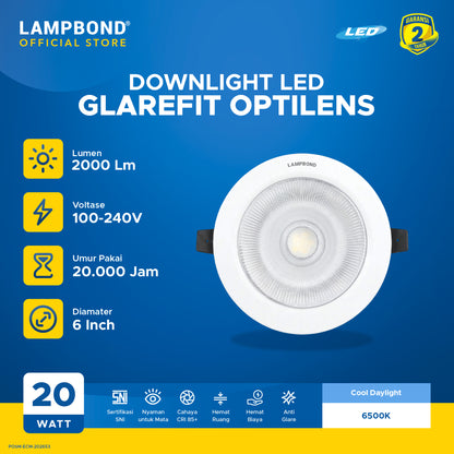 Lampbond® - Downlight LED Glarefit Optilens 20 Watt - Cool Daylight - WH