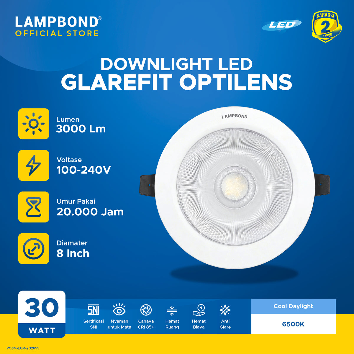 Lampbond® - Downlight LED Glarefit Optilens 30 Watt - Cool Daylight - WH