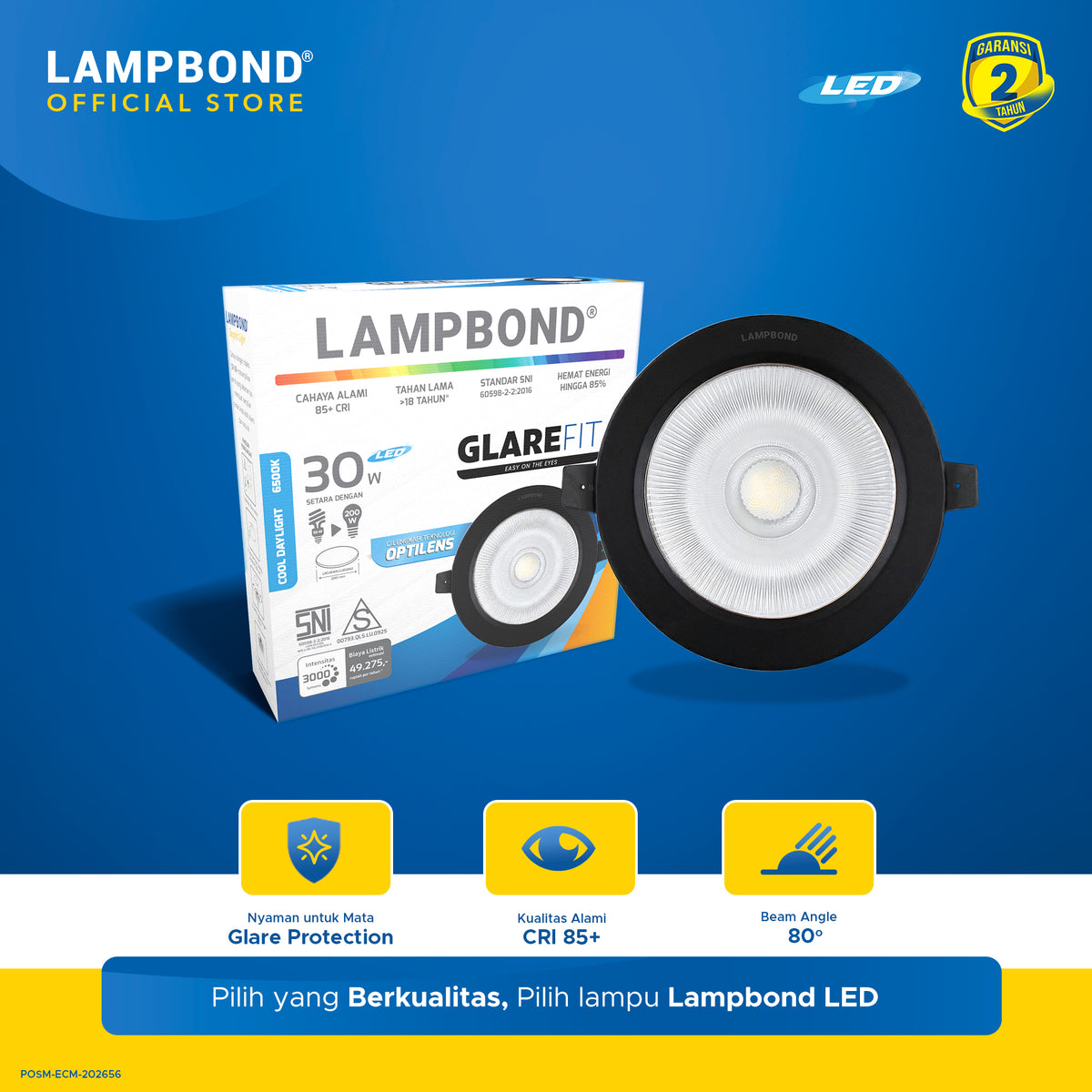 Lampbond® - Downlight LED Glarefit Optilens 30 Watt - Cool Daylight - BK