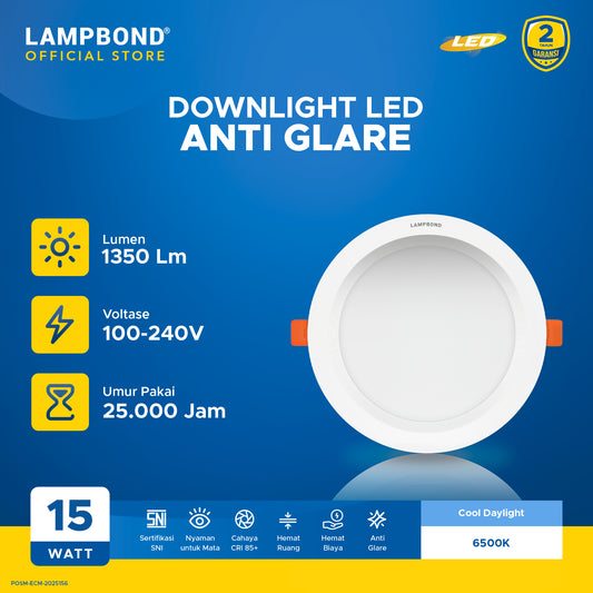 Lampbond® - Downlight LED 15 Watt Anti Glare - Cool Daylight