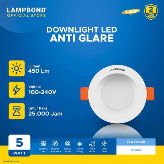 Lampbond® - Downlight LED 5 Watt Anti Glare - Cool Daylight