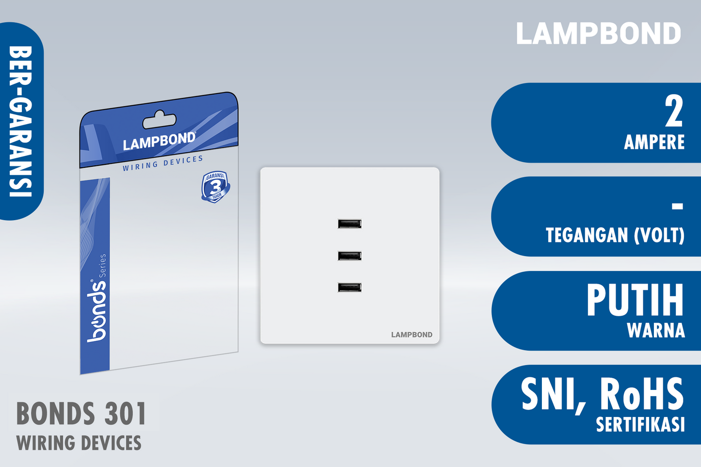 Lampbond® -  Bonds - 301 - 3-port USB Type-A Charger 2A - WH