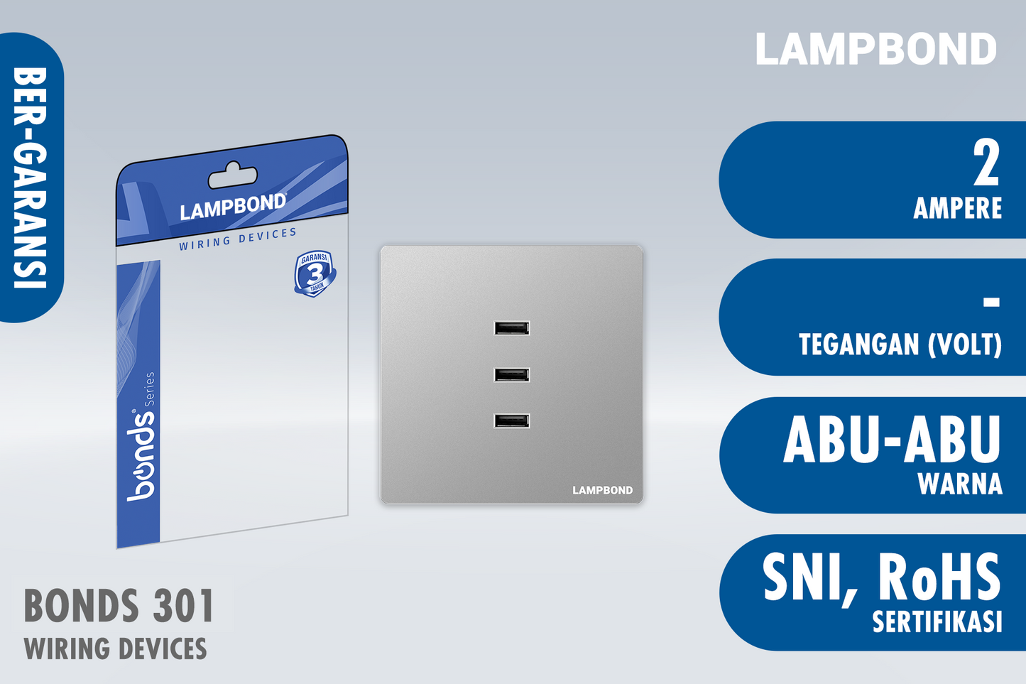 Lampbond® -  Bonds - 301 - 3-port USB Type-A Charger 2A - GR