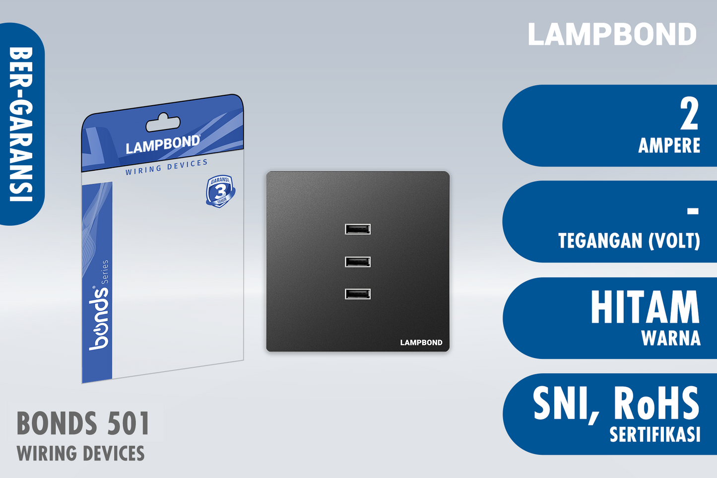 Lampbond® -  Bonds - 501 - 3-port USB Type-A Charger 2A - BK