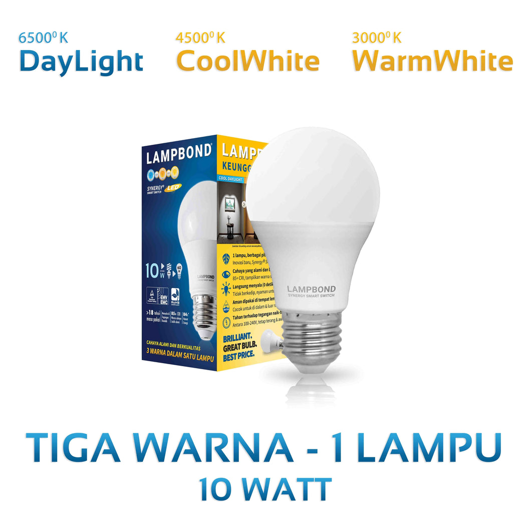 Lampbond® - Bohlam LED Synergy Smart Switch 10 Watt - 3 Pilihan Warna