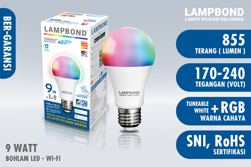 Lampbond® - Bohlam LED WiFi Synergy Smart Switch 9 Watt - RGB