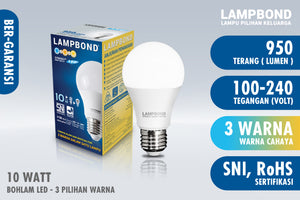 Lampbond® - Bohlam LED Synergy Smart Switch 10 Watt - 3 Pilihan warna