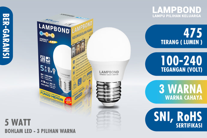 Lampbond® - Bohlam LED Synergy Smart Switch 5 Watt E27 - 3 Pilihan Warna FM