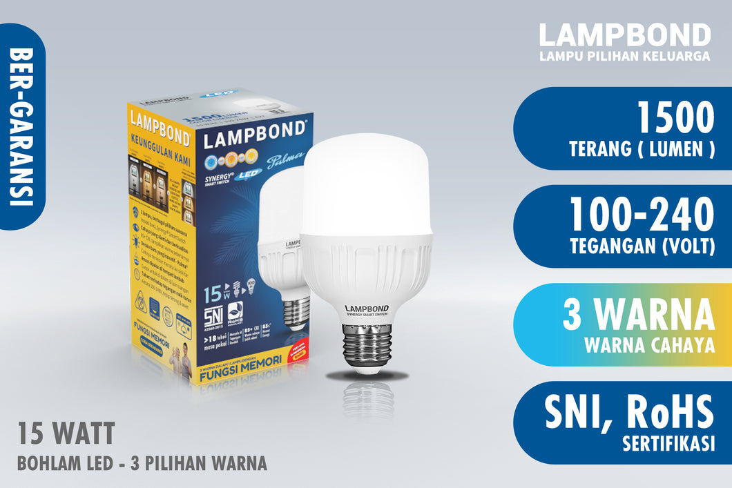 Lampbond® - Lampu LED Bohlam Synergy Smart Switch 15 Watt - 3 Pilihan Warna FM