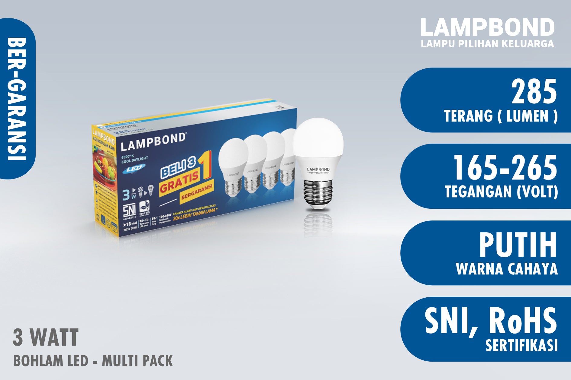Lampbond® - Bohlam LED 3 Watt Multi-Pack (4pcs) - Cool Daylight