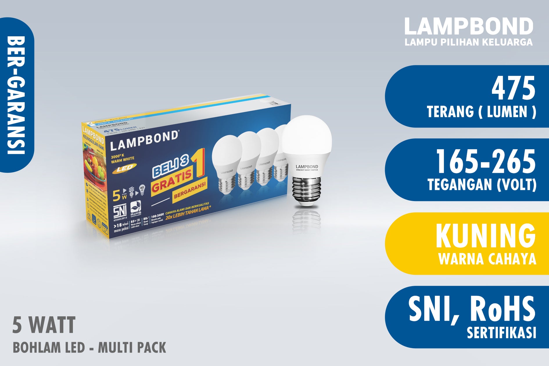 Lampbond® - Bohlam LED 5 Watt Multi-Pack (4pcs) - Warm White