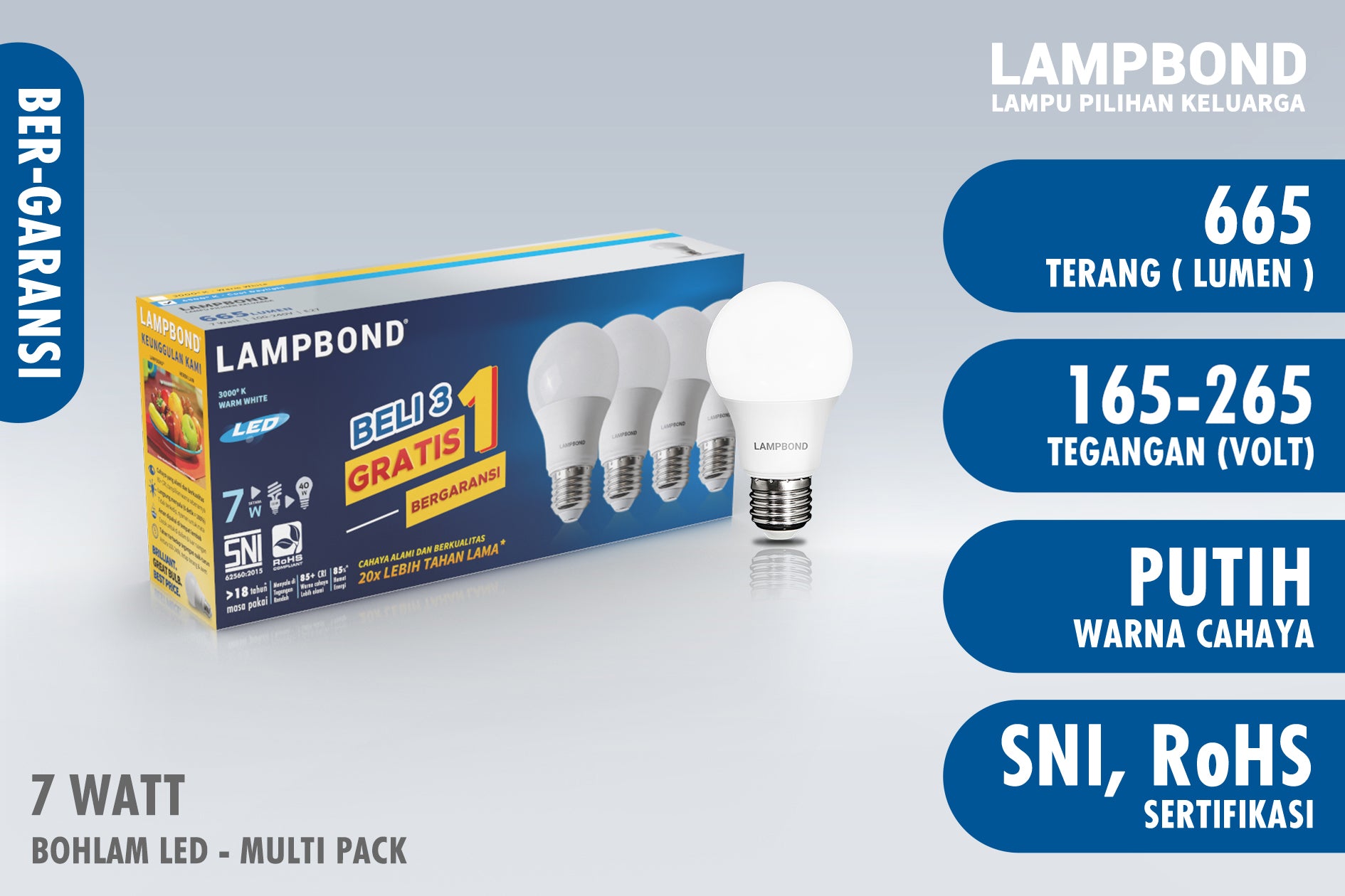 Lampbond® - Bohlam LED 7 Watt Multi-Pack (4pcs) - Cool Daylight