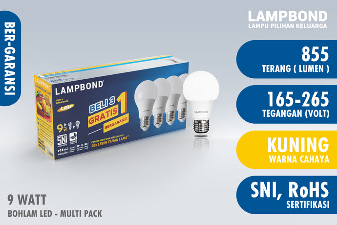 Lampbond® - Bohlam LED 9 Watt Multi-Pack (4pcs) - Warm White
