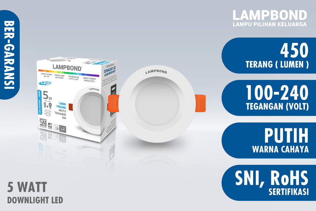 Lampbond® - Lampu LED Downlight 5 Watt Anti Glare - Cool Daylight