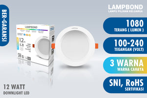 Lampbond® - Downlight LED Synergy Smart Switch 12 Watt - 3 Pilihan Warna
