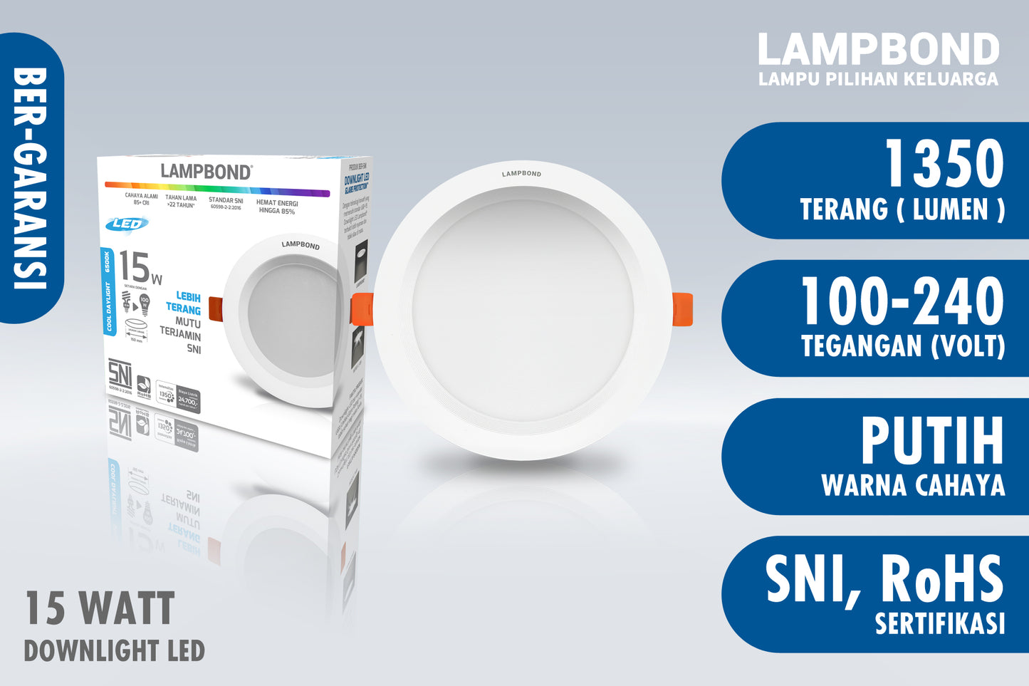 Lampbond® - Lampu LED Downlight 15 Watt Anti Glare - Cool Daylight