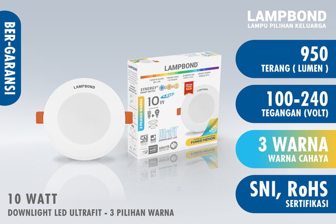 Lampbond® - Downlight LED Synergy Smart Switch 10 Watt - 3 Pilihan Warna FM