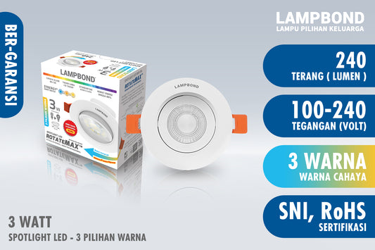 Lampbond® - Spotlight LED Synergy Smart Switch 3 Watt - 3 Pilihan Warna FM